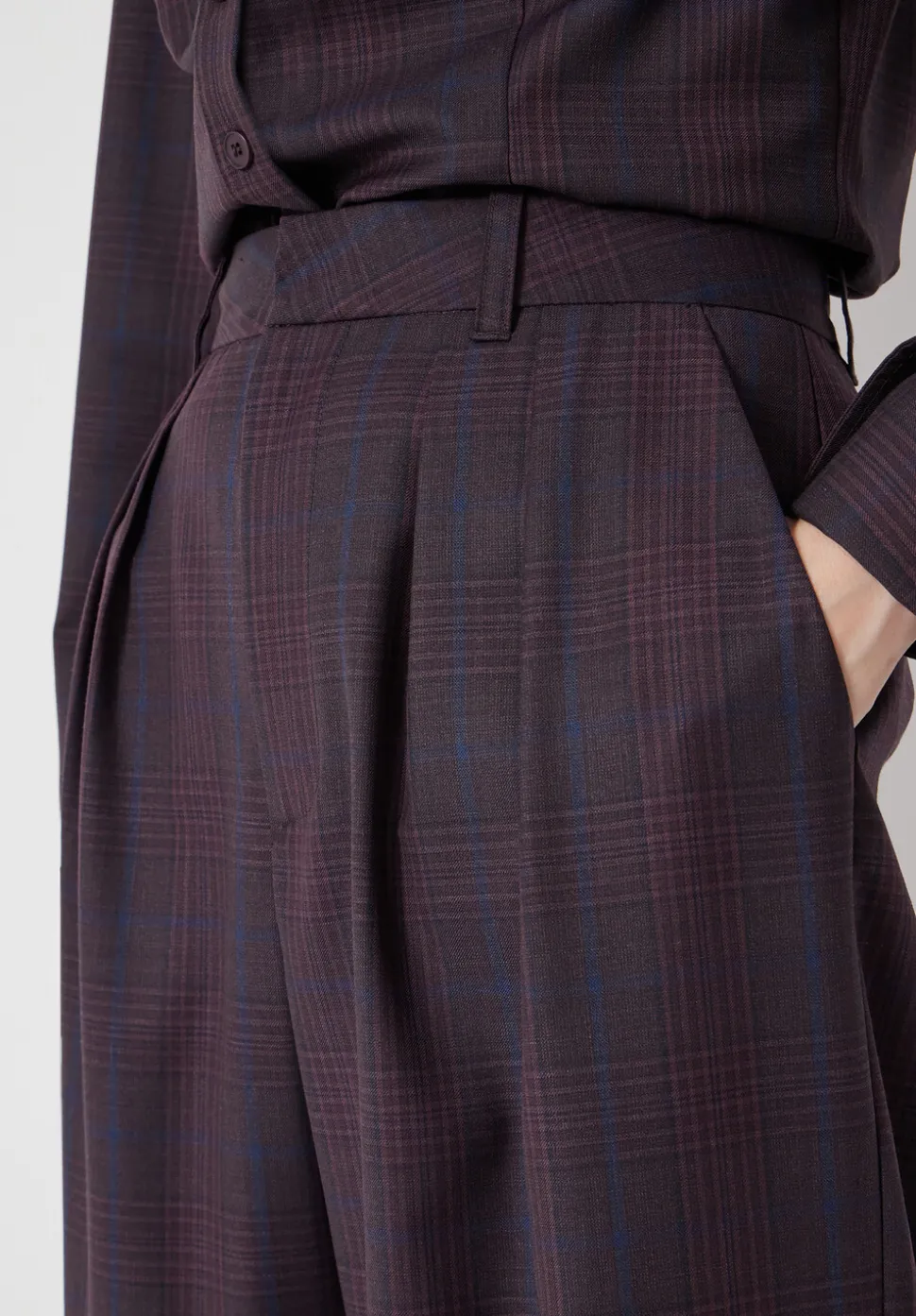 Lya Wool Blend Wide Leg Check Trousers