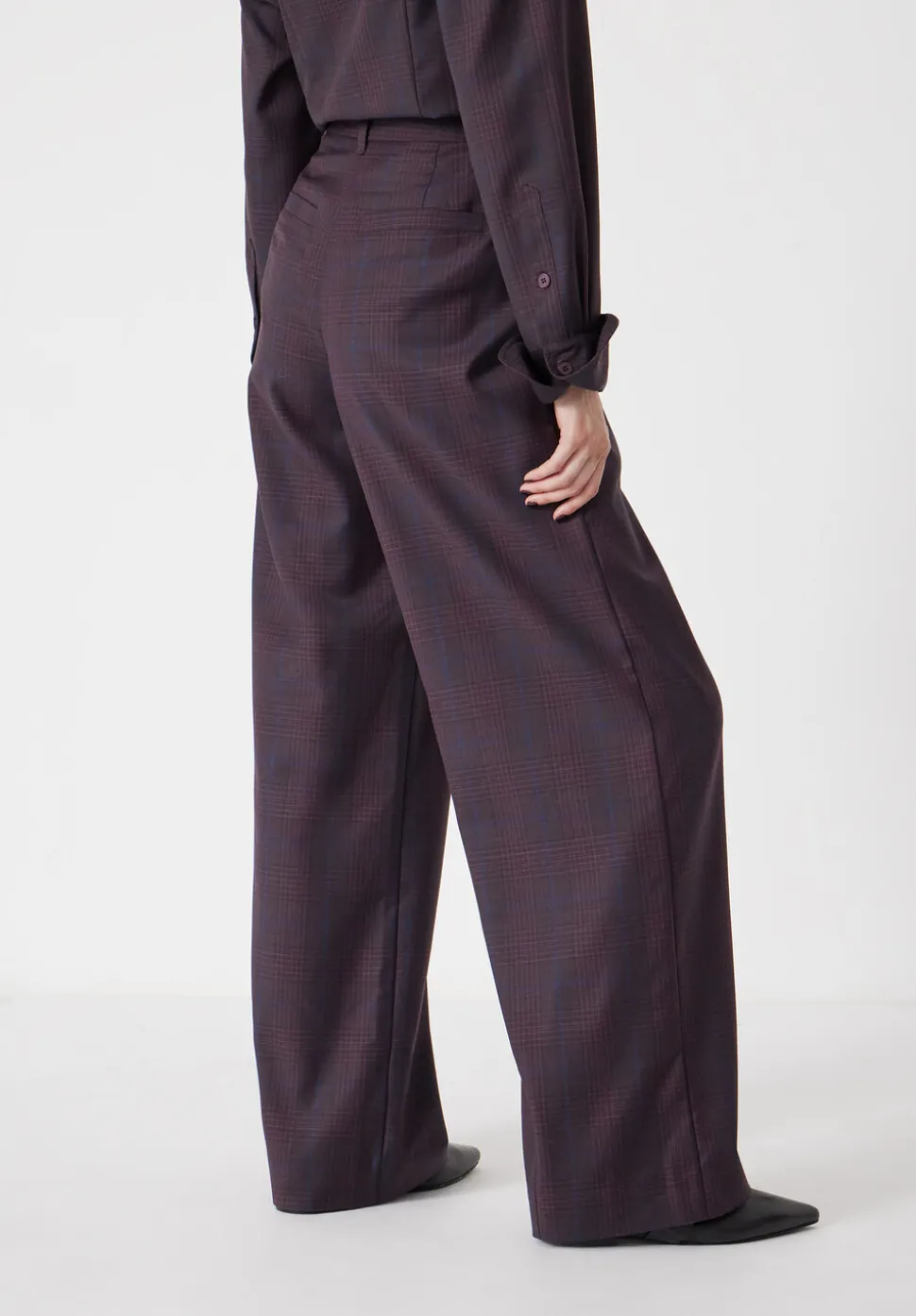 Lya Wool Blend Wide Leg Check Trousers
