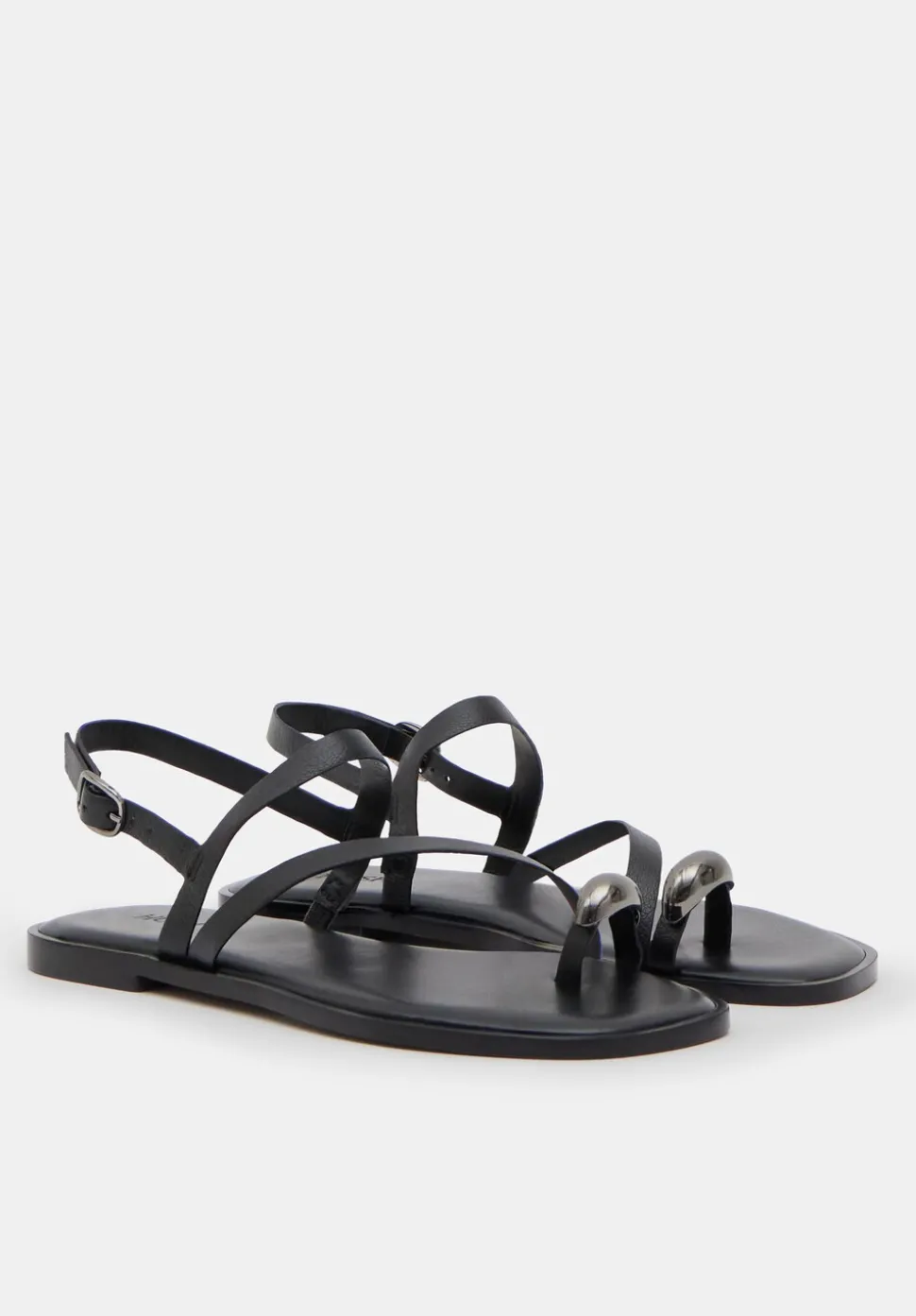 Metal Detail Flat Leather Sandals