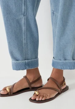 Metal Detail Flat Leather Sandals