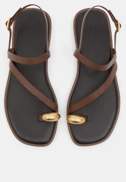 Metal Detail Flat Leather Sandals