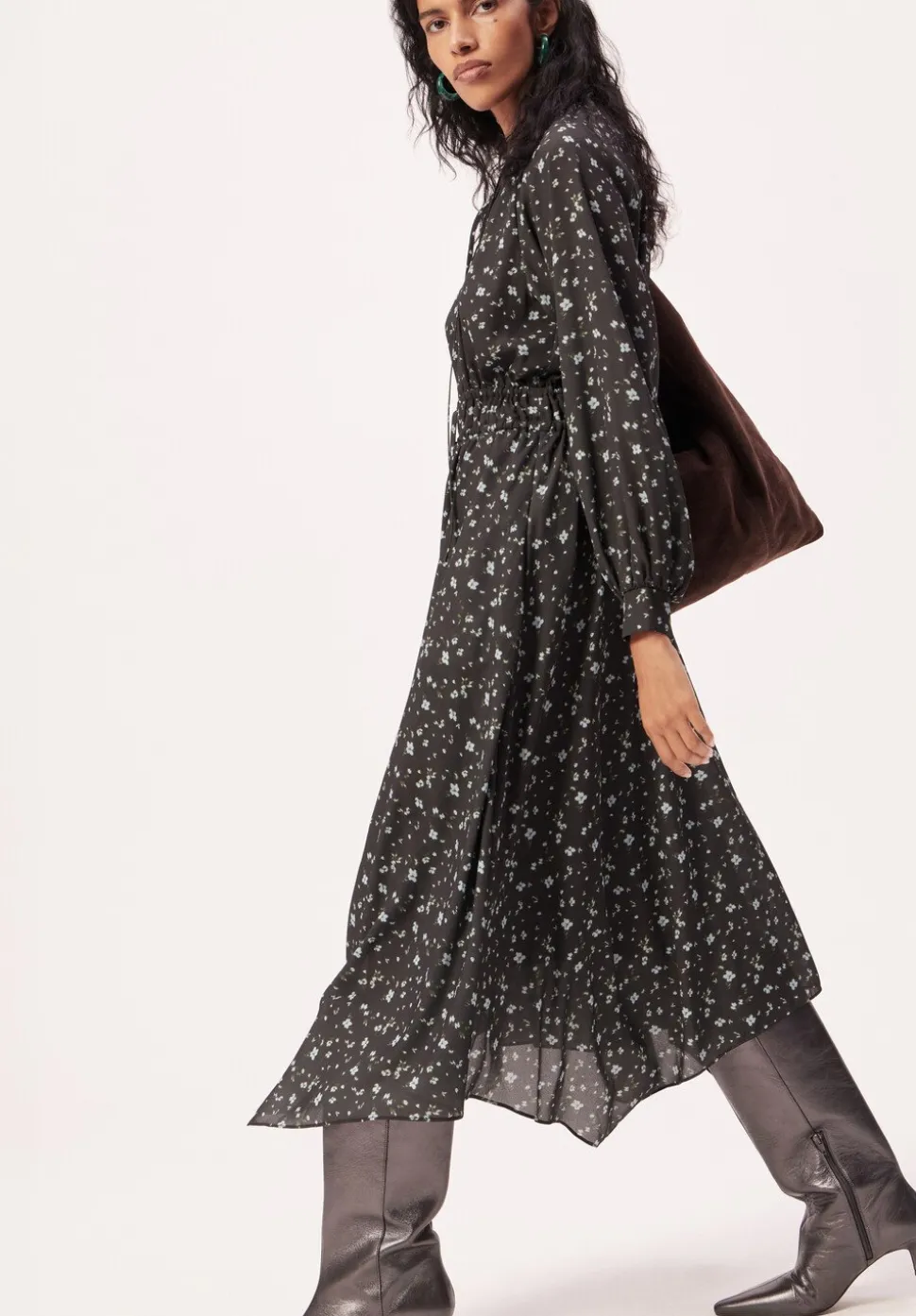 Odelia Printed Long Sleeve Chiffon Dress