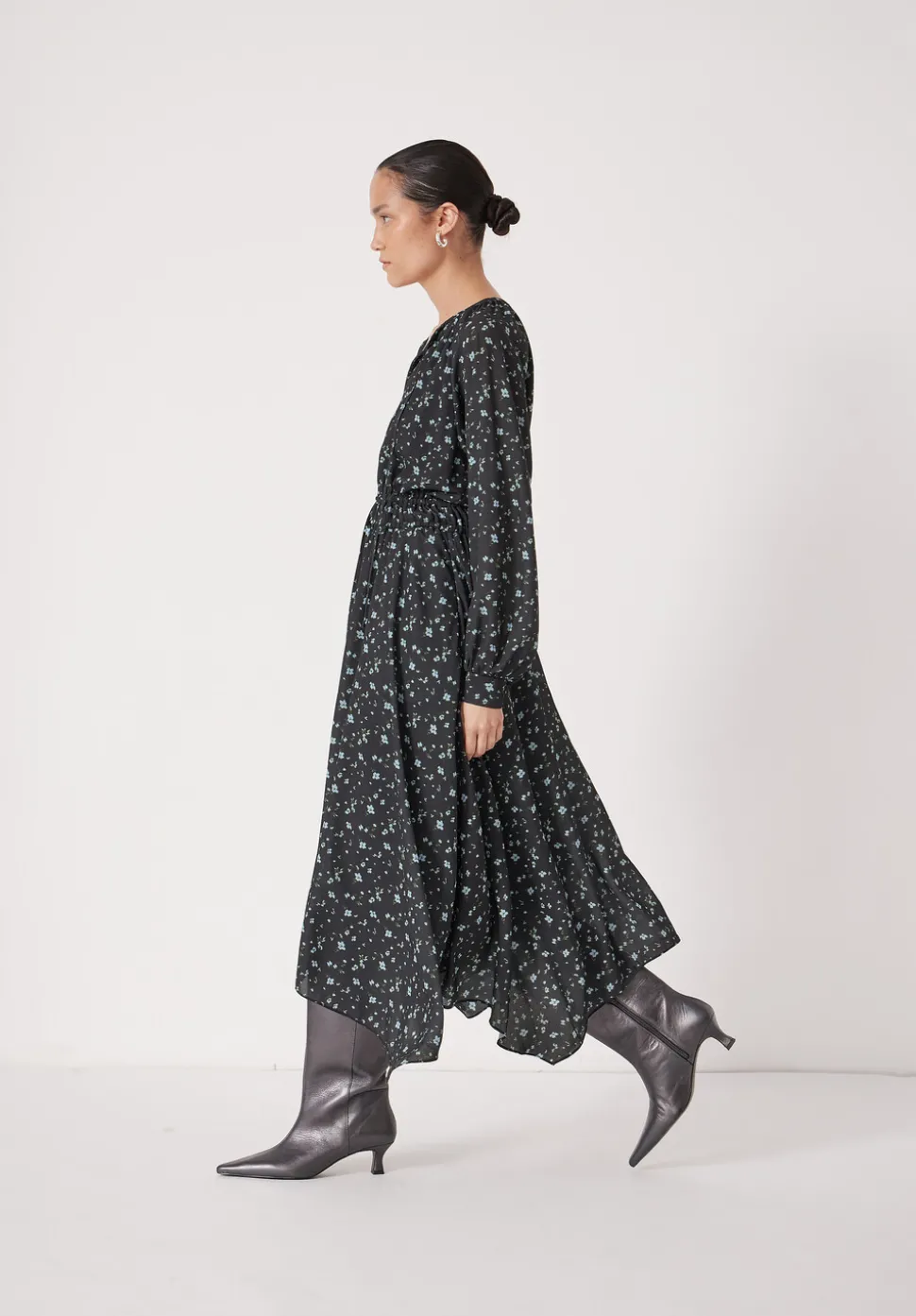 Odelia Printed Long Sleeve Chiffon Dress