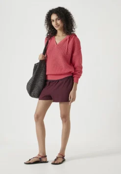Open Stitch Cotton V Neck Hoodie