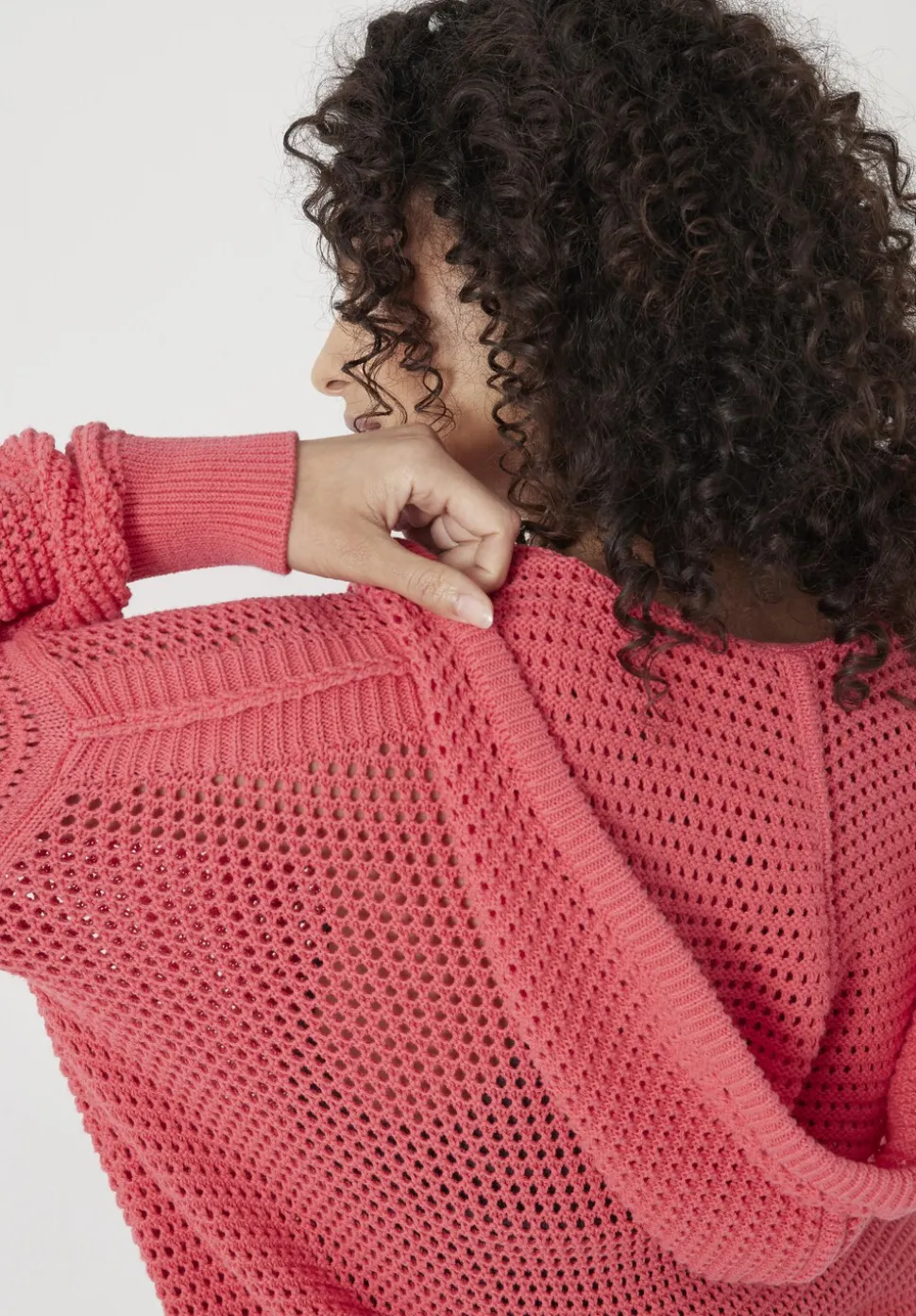 Open Stitch Cotton V Neck Hoodie