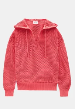 Open Stitch Cotton V Neck Hoodie