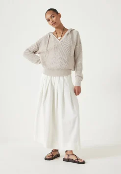 Open Stitch Cotton V Neck Hoodie