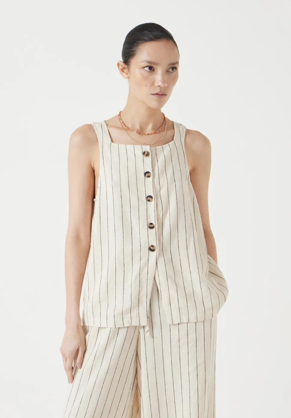 Phoebe Linen Blend Stripe Waistcoat