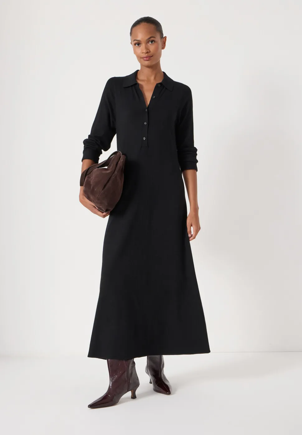 Polo Neck Knitted Midi Dress