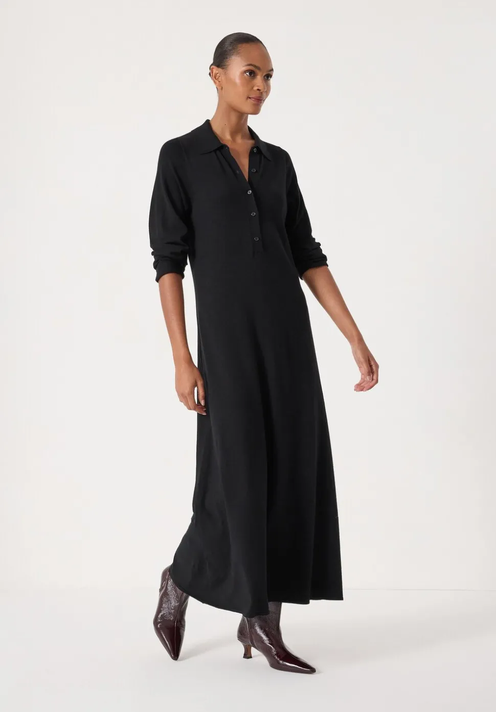 Polo Neck Knitted Midi Dress