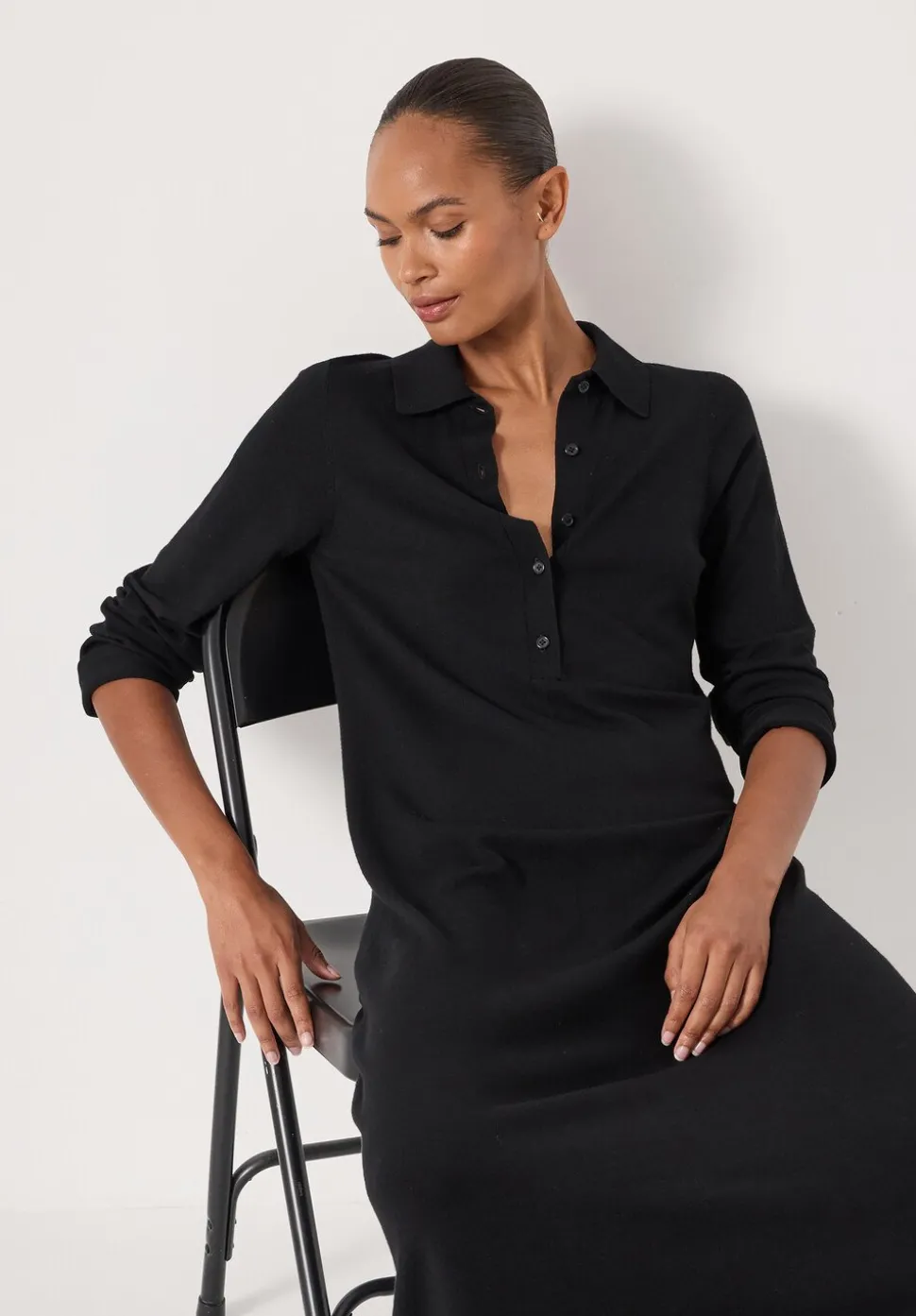Polo Neck Knitted Midi Dress