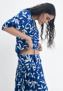 Printed Cotton Balloon Sleeve Blouse