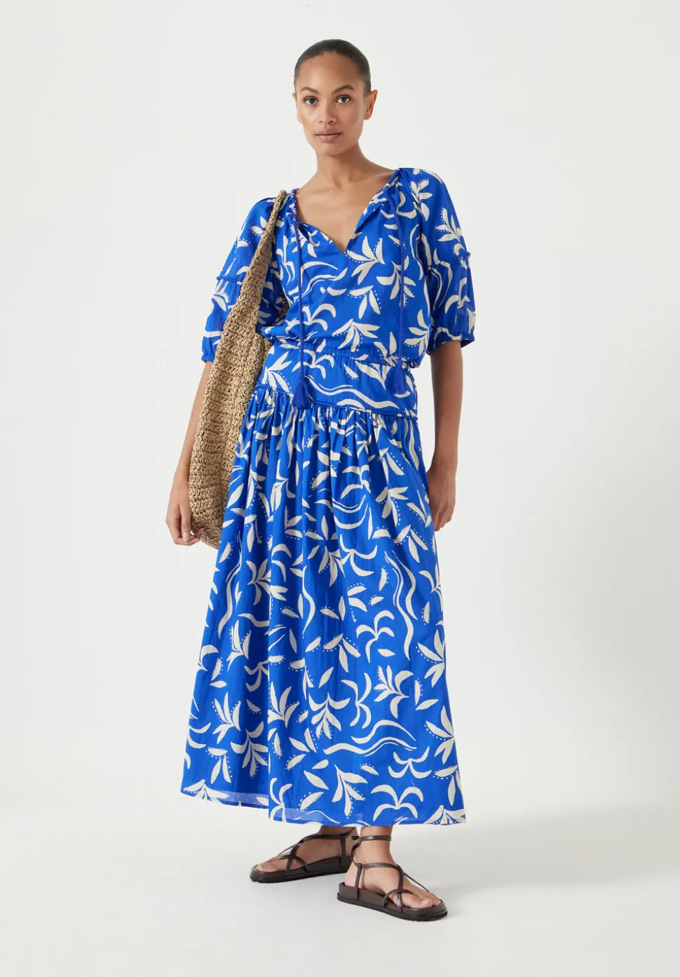 Printed Cotton Balloon Sleeve Blouse