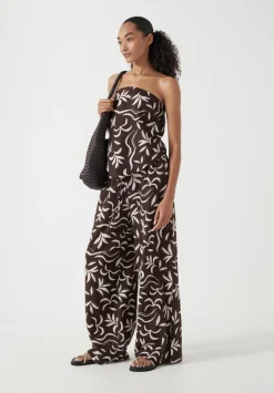 Printed Linen Blend Bandeau Top