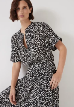 Printed Short Sleeve Midi Shirt Dress