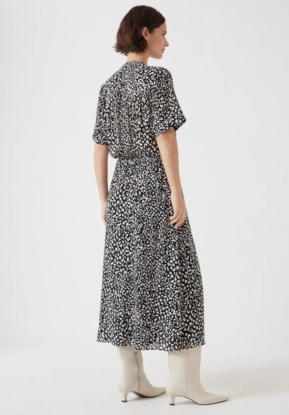 Printed Short Sleeve Midi Shirt Dress