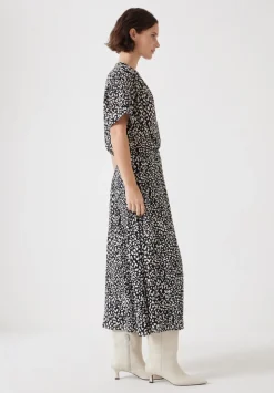 Printed Short Sleeve Midi Shirt Dress