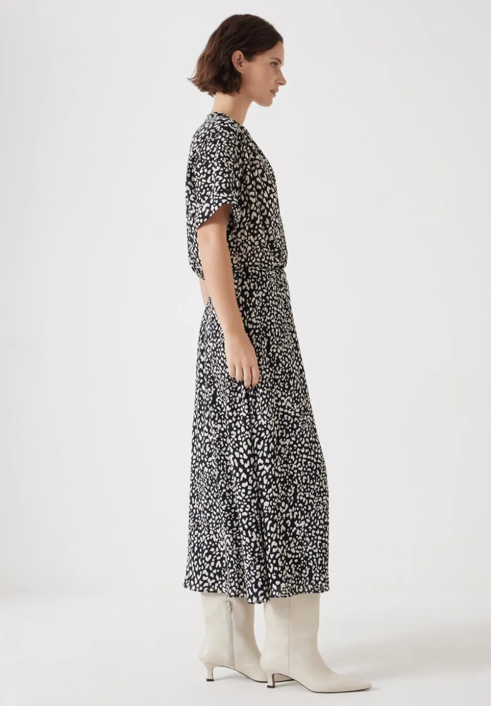 Printed Short Sleeve Midi Shirt Dress