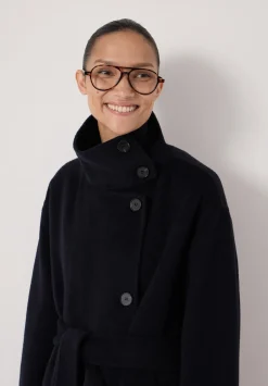 Pure Wool Double Faced Funnel Neck Belted Coat