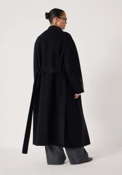 Pure Wool Double Faced Funnel Neck Belted Coat