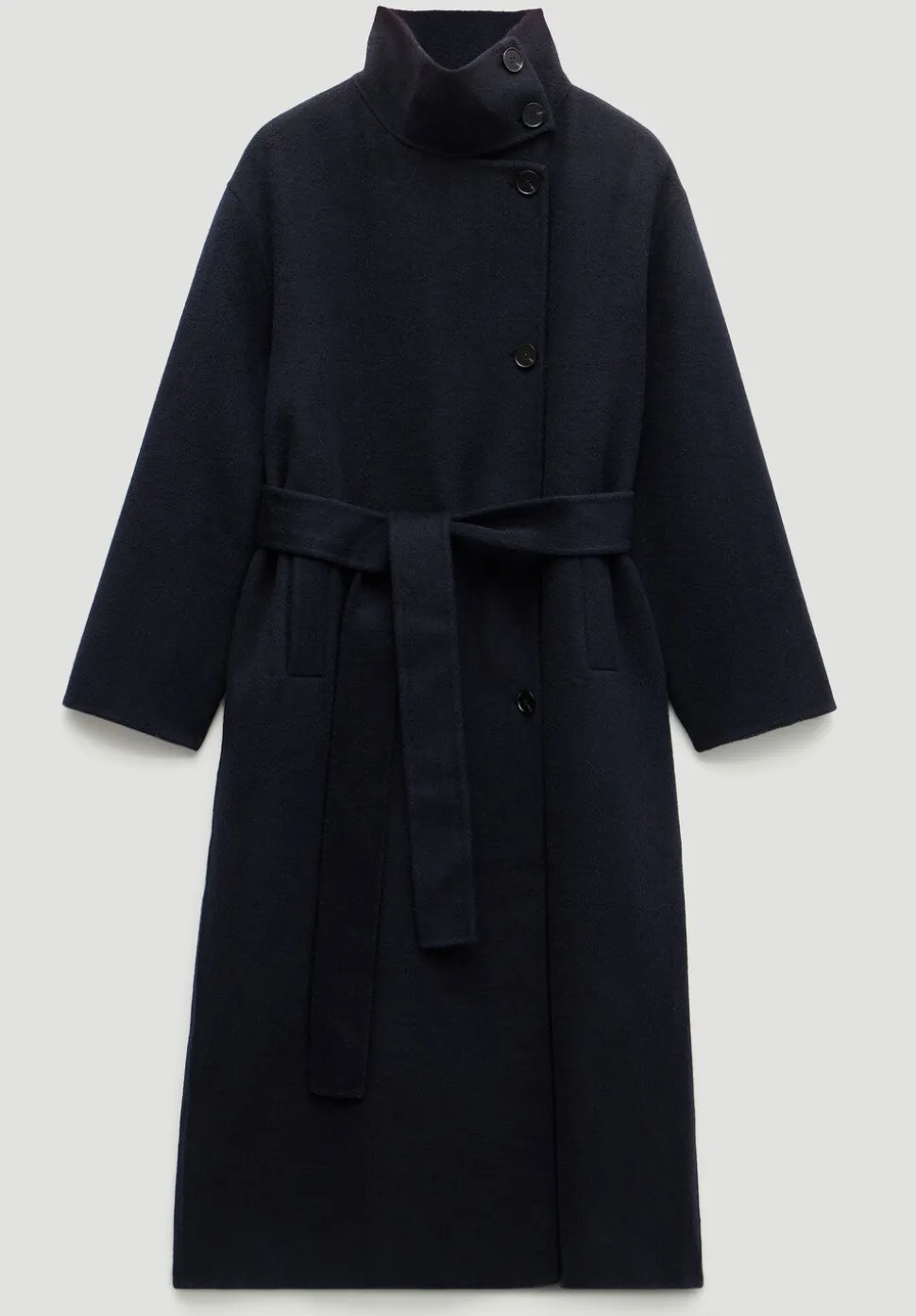 Pure Wool Double Faced Funnel Neck Belted Coat