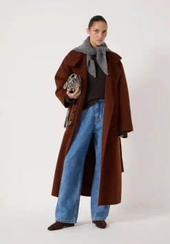 Pure Wool Double Faced Funnel Neck Belted Coat