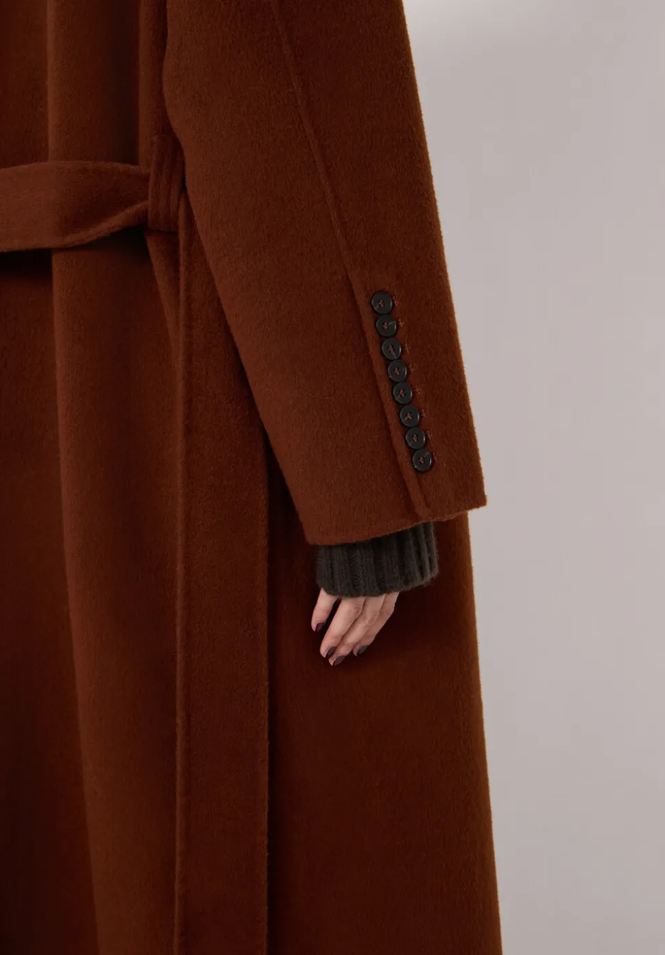Pure Wool Double Faced Funnel Neck Belted Coat