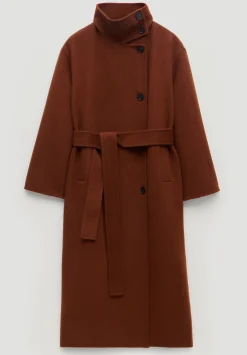 Pure Wool Double Faced Funnel Neck Belted Coat