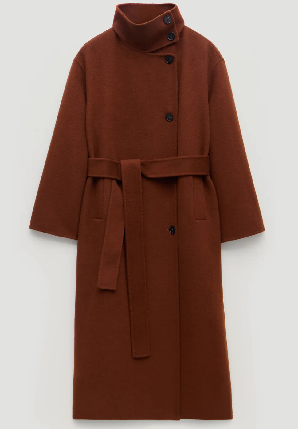 Pure Wool Double Faced Funnel Neck Belted Coat
