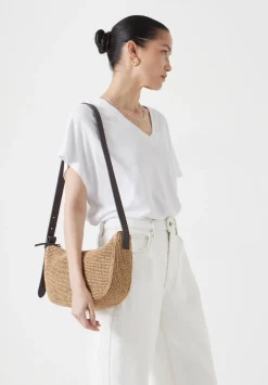 Raffia Crossbody Bag with Leather Strap