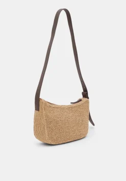 Raffia Crossbody Bag with Leather Strap