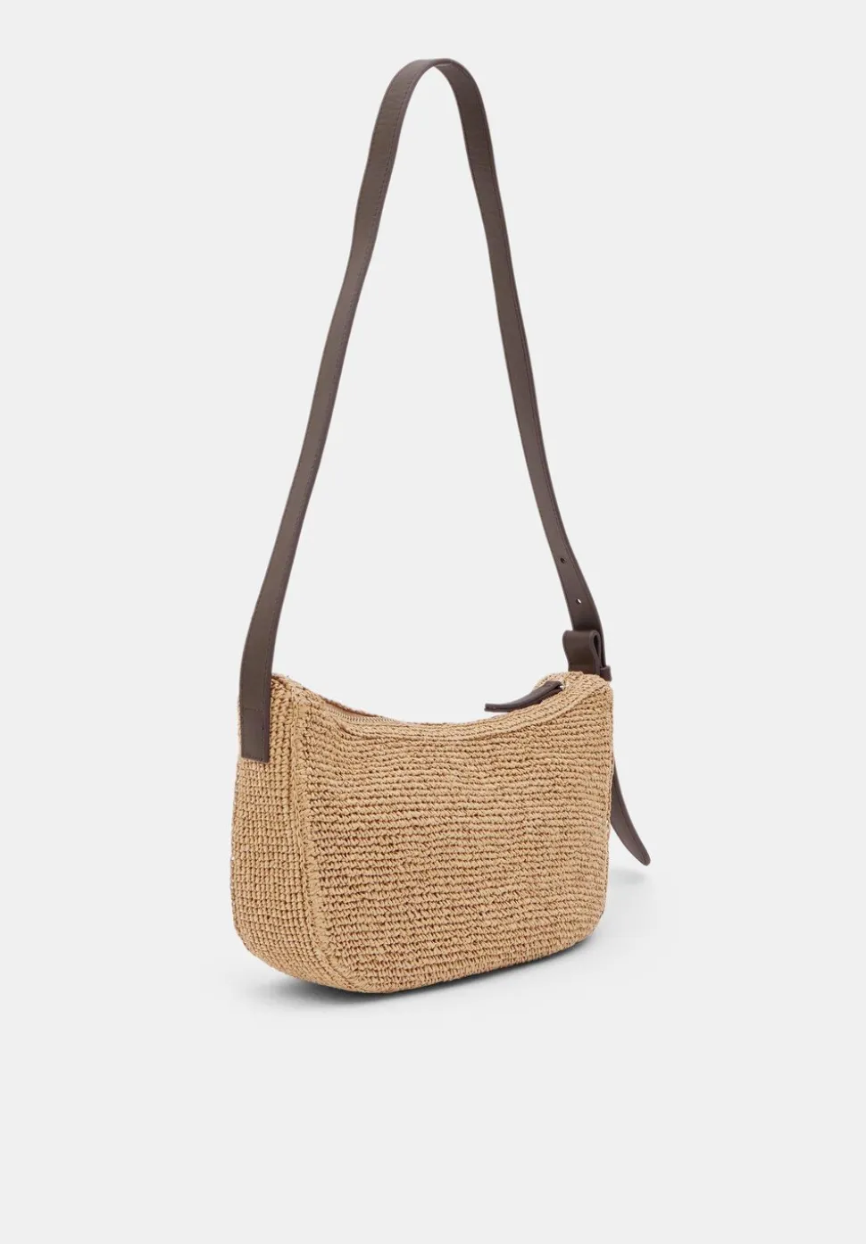 Raffia Crossbody Bag with Leather Strap