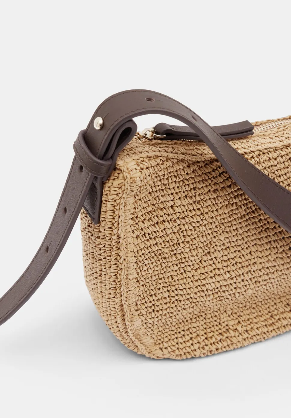 Raffia Crossbody Bag with Leather Strap