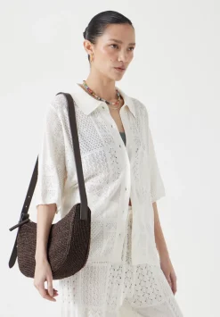 Raffia Crossbody Bag with Leather Strap