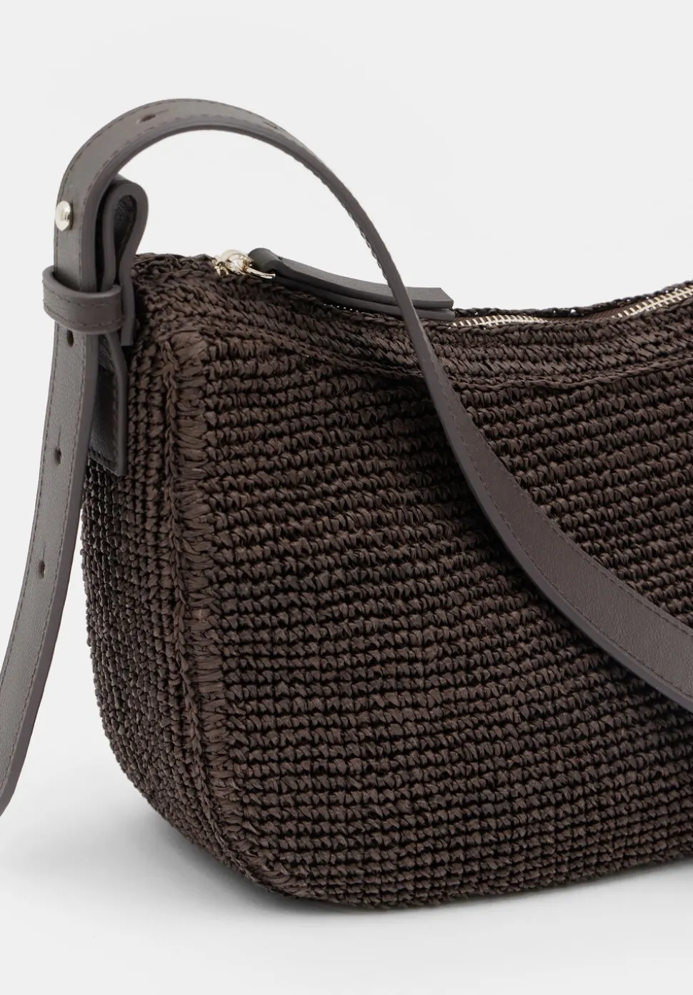 Raffia Crossbody Bag with Leather Strap