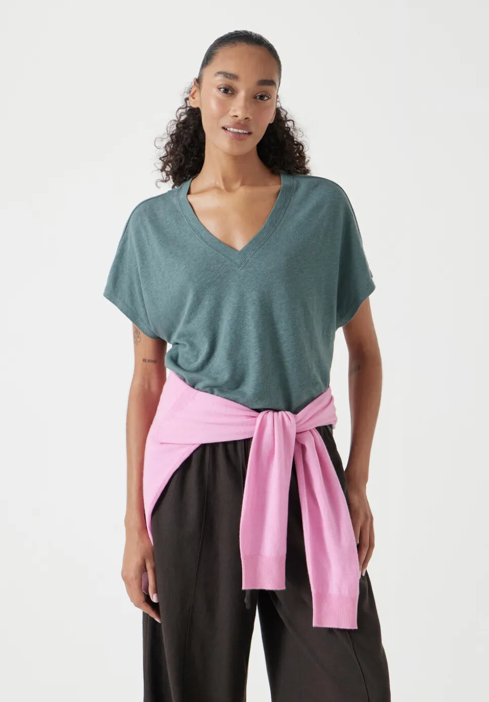 Rosalia Linen Blend V Neck T-Shirt