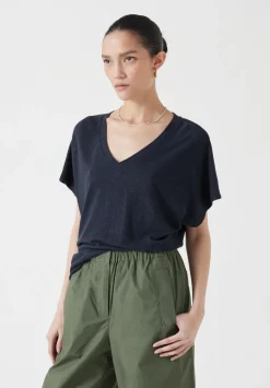 Rosalia Linen Blend V Neck T-Shirt
