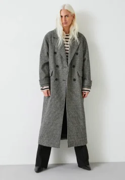 Rose Check Double Breasted Wool Blend Coat