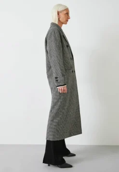 Rose Check Double Breasted Wool Blend Coat