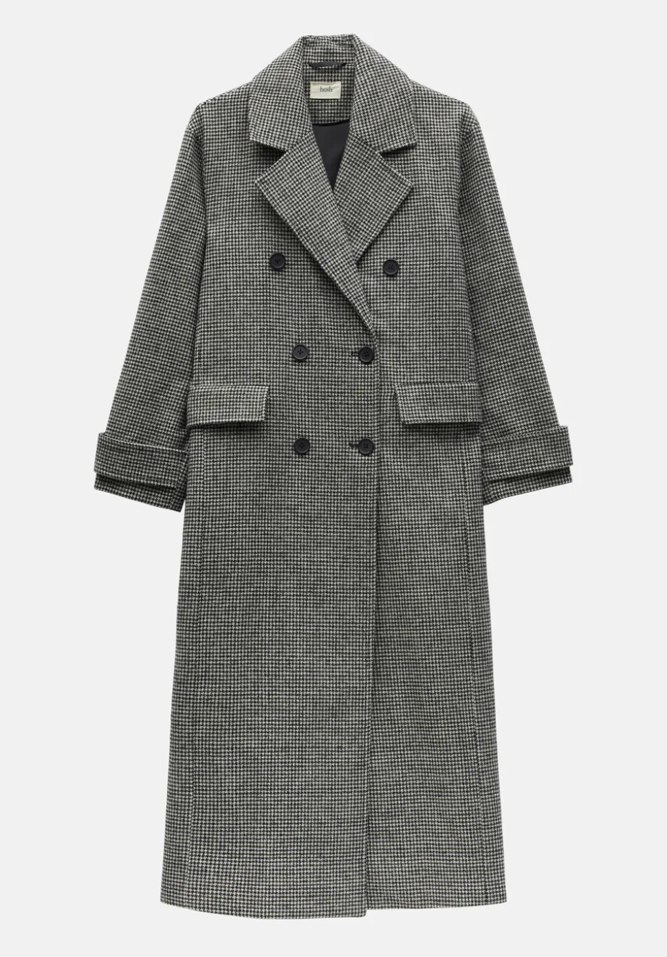 Rose Check Double Breasted Wool Blend Coat