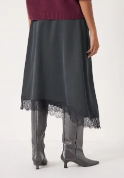 Satin Asymmetric Lace Trim Skirt