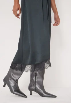 Satin Asymmetric Lace Trim Skirt