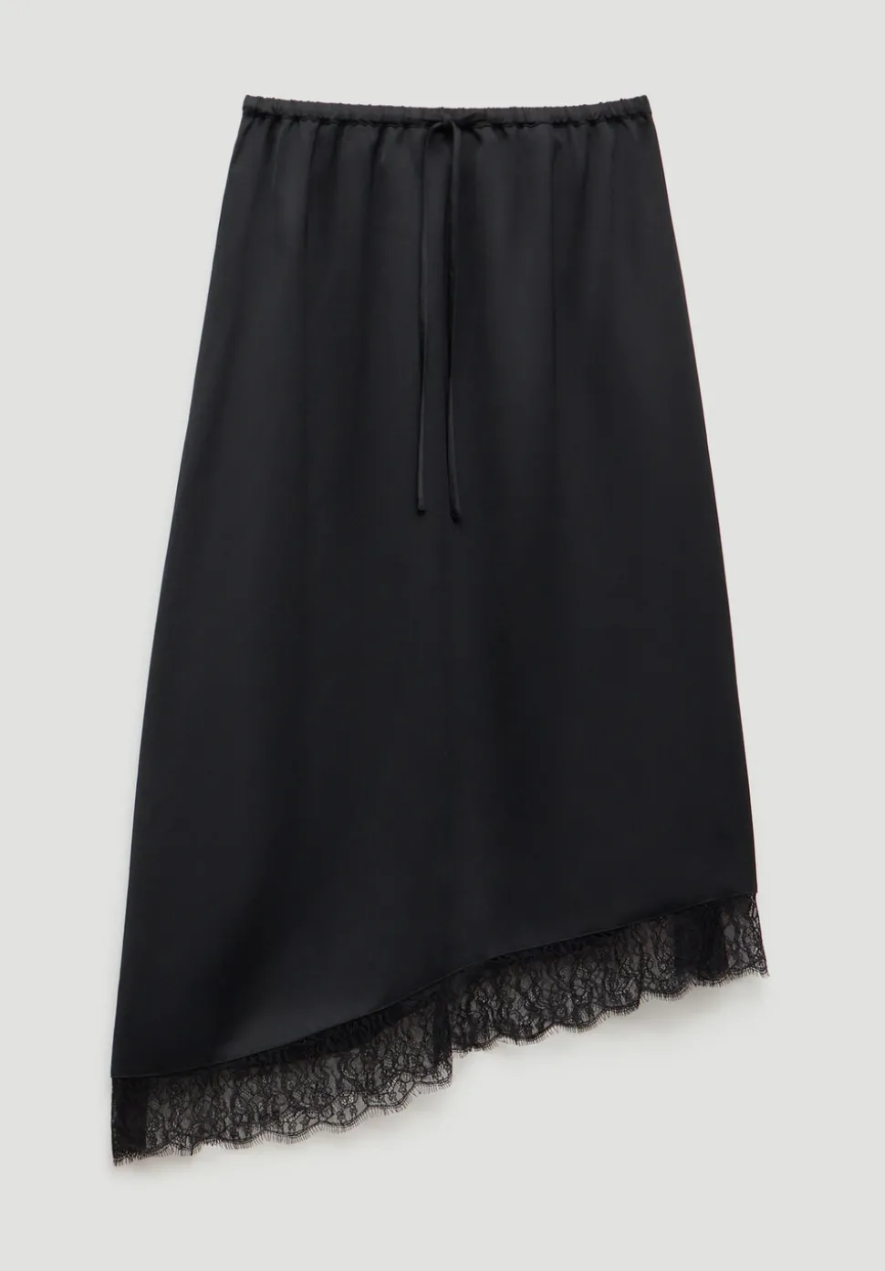 Satin Asymmetric Lace Trim Skirt