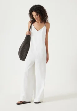 Seersucker Cotton Wide Leg Jumpsuit