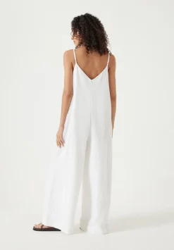 Seersucker Cotton Wide Leg Jumpsuit