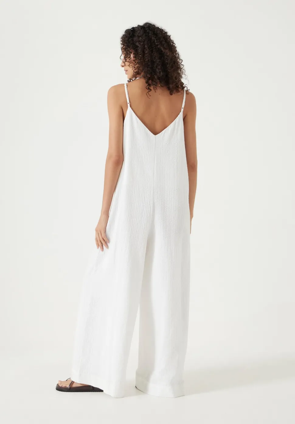 Seersucker Cotton Wide Leg Jumpsuit