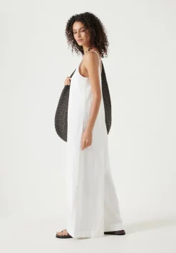 Seersucker Cotton Wide Leg Jumpsuit