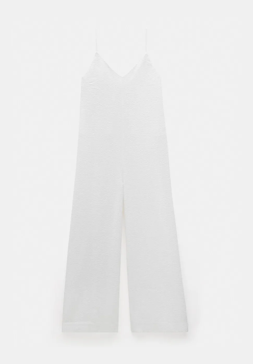 Seersucker Cotton Wide Leg Jumpsuit