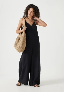 Seersucker Cotton Wide Leg Jumpsuit