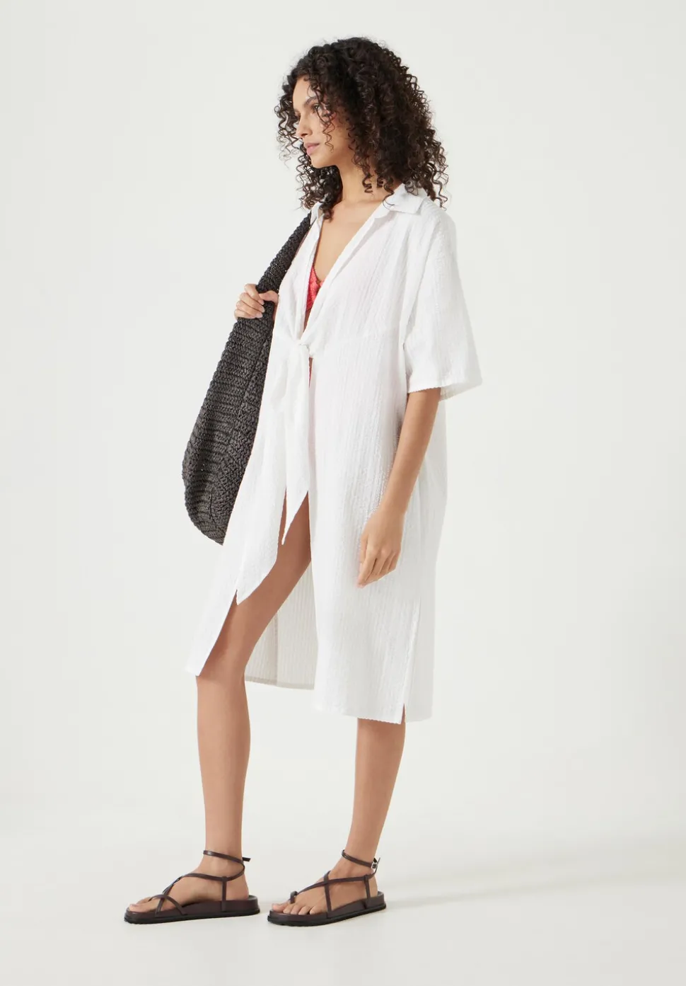 Seersucker Tie Front Beach Dress